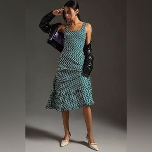 Anthropologie Blythe Square Neck Floral Tiered Midi Dress Size Large